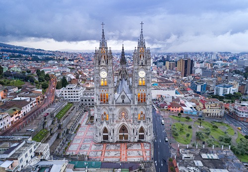 Skyview of a church in Ecuador