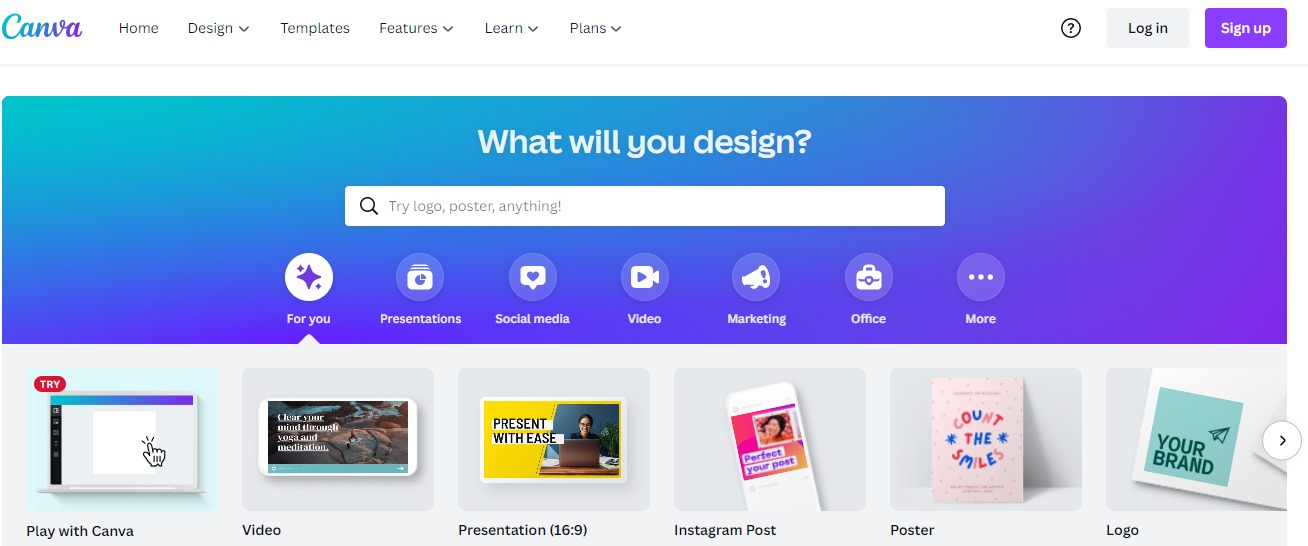 Canva homepage