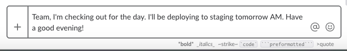 slack dialog box showing a message regarding deploying staging