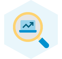 Why outsource to latin america Why outsource to Latin America section's hero icon showing a chart with an arrow in an upward trend under a magnifying glass
