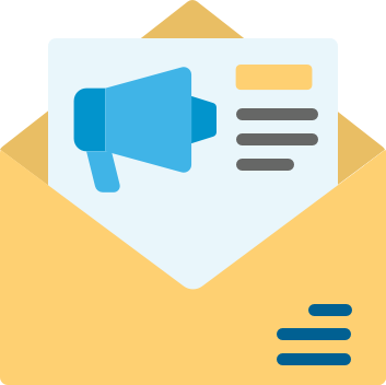 Contact Us Icon - Blue Coding Manila envelope with a blue megaphone (Blue Coding's contact us form's icon)