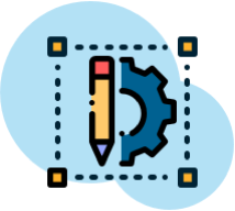 icon of half of a gear and a pencil representing design