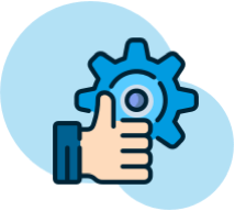 small icon with a gear and hand shoring thumbs up